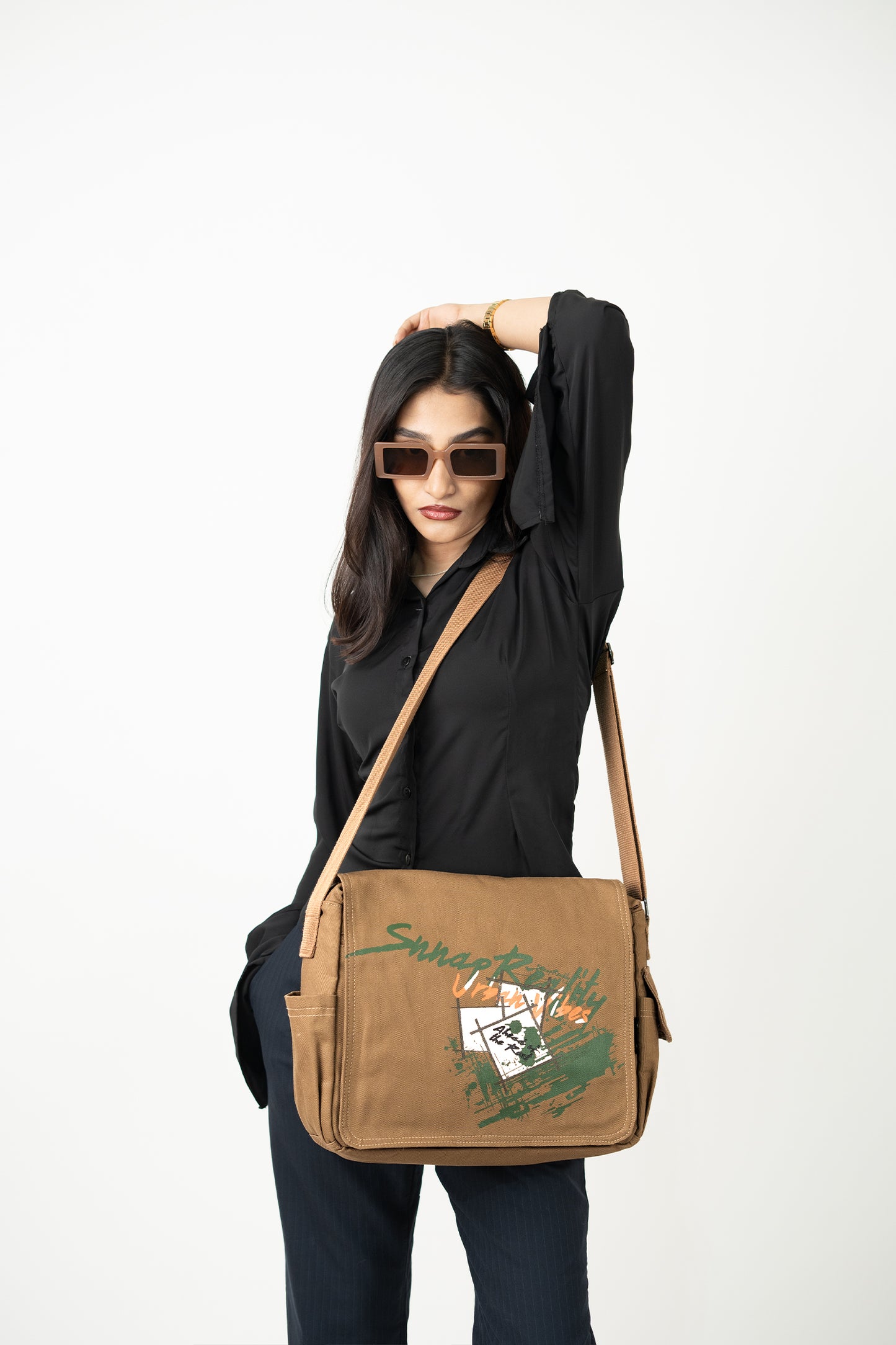 Beige Snnap Reality Messenger Bag