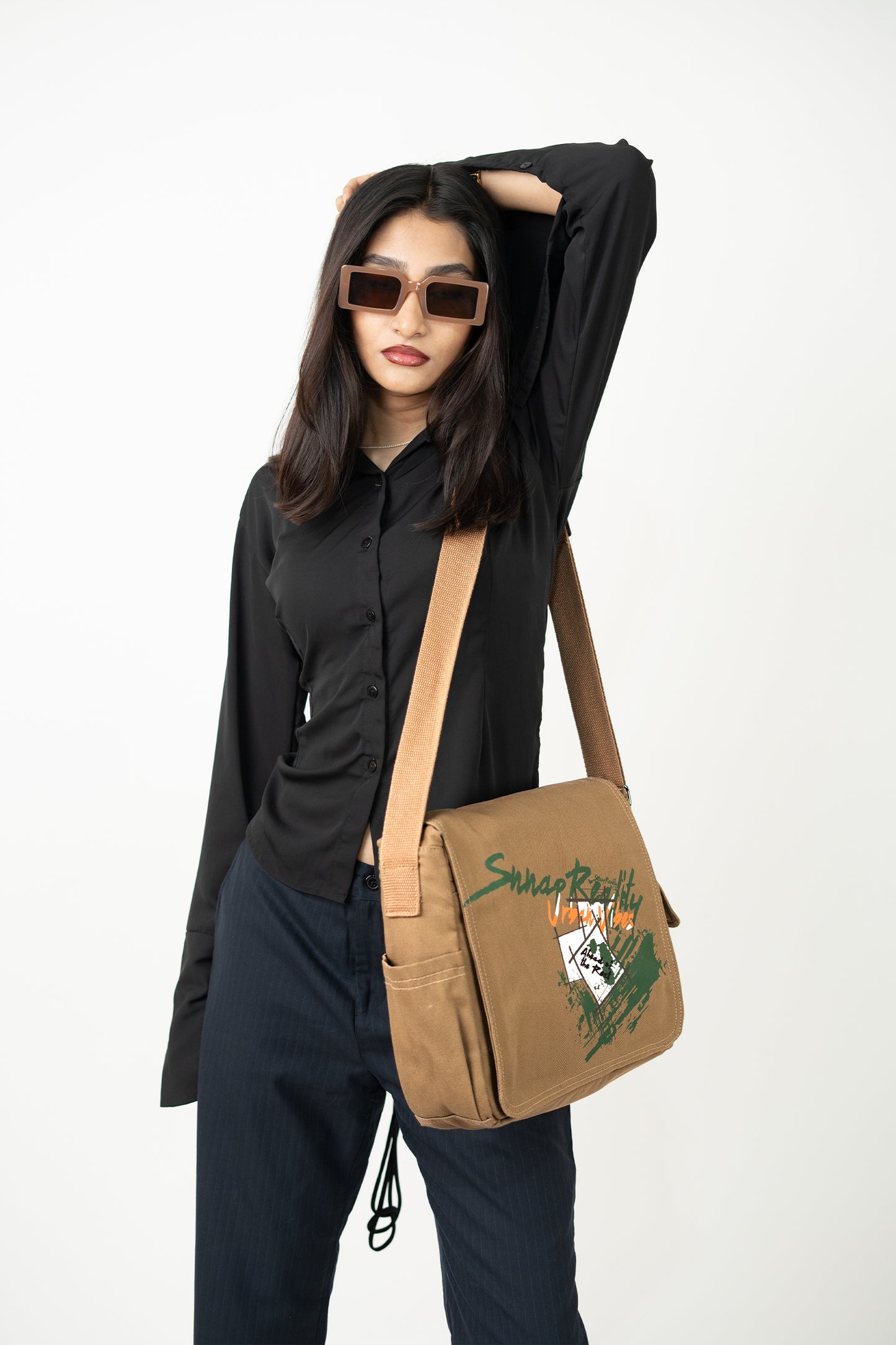Beige Snnap Reality Messenger Bag
