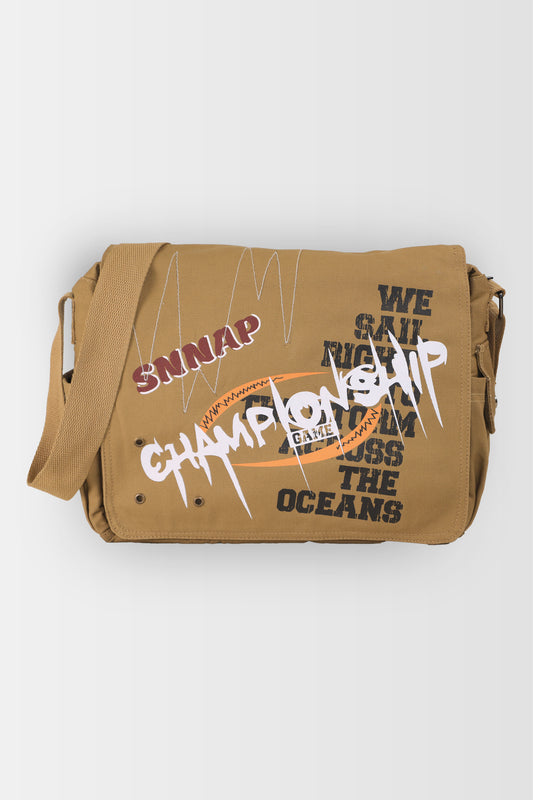 Beige Championship Messenger Bag (White Stitch)