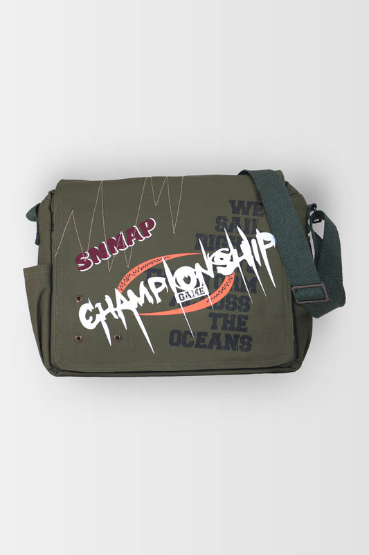 Olive Championship Messenger Bag (White Stitch)